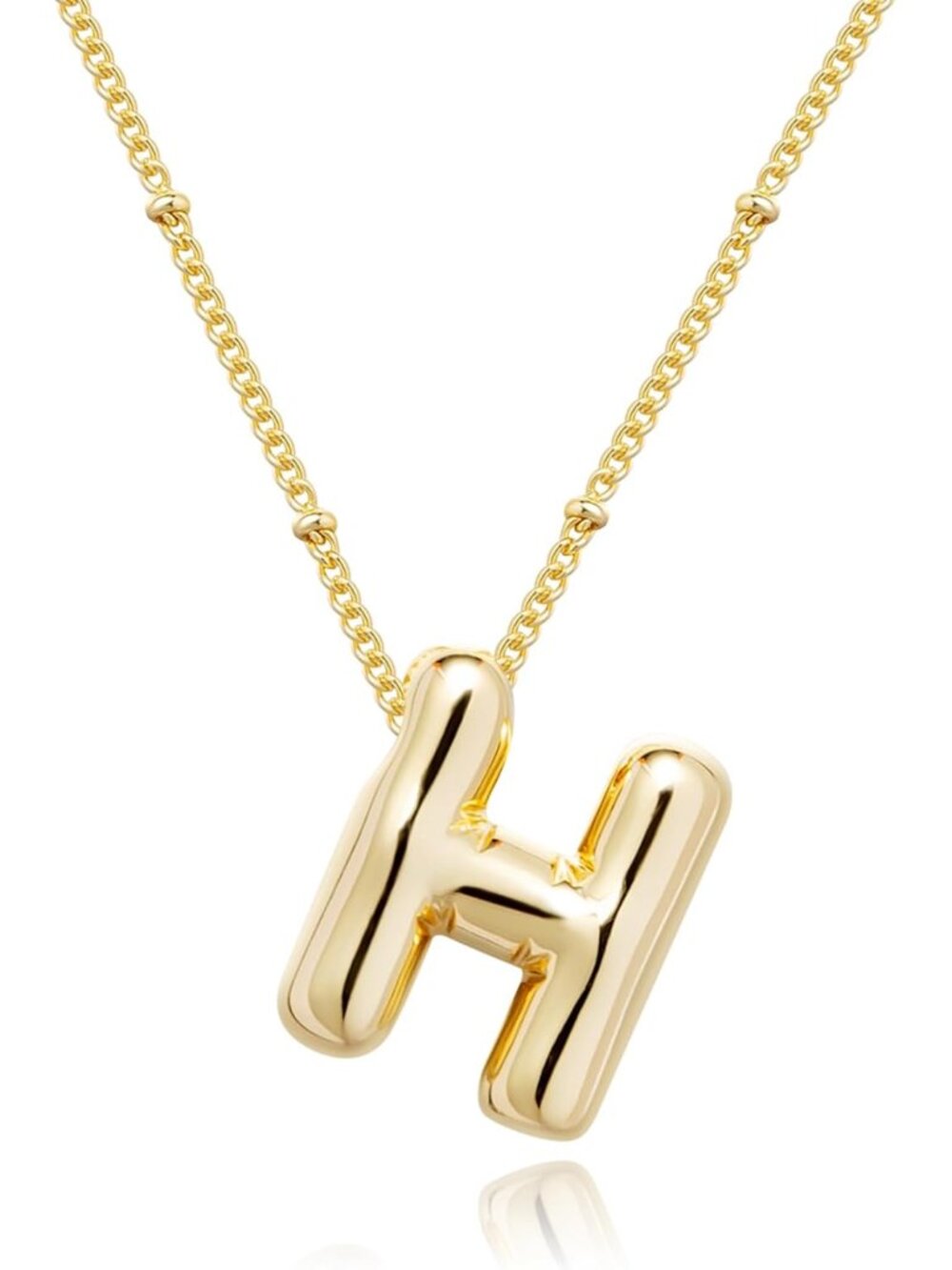 Initial Necklaces for Women, 14k Gold Plated Bubble Letter Necklace Chunky Gold